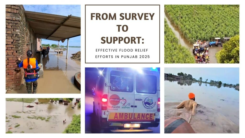 olunteers distributing food and essentials to families affected by 2025 Punjab floods in Firozpur