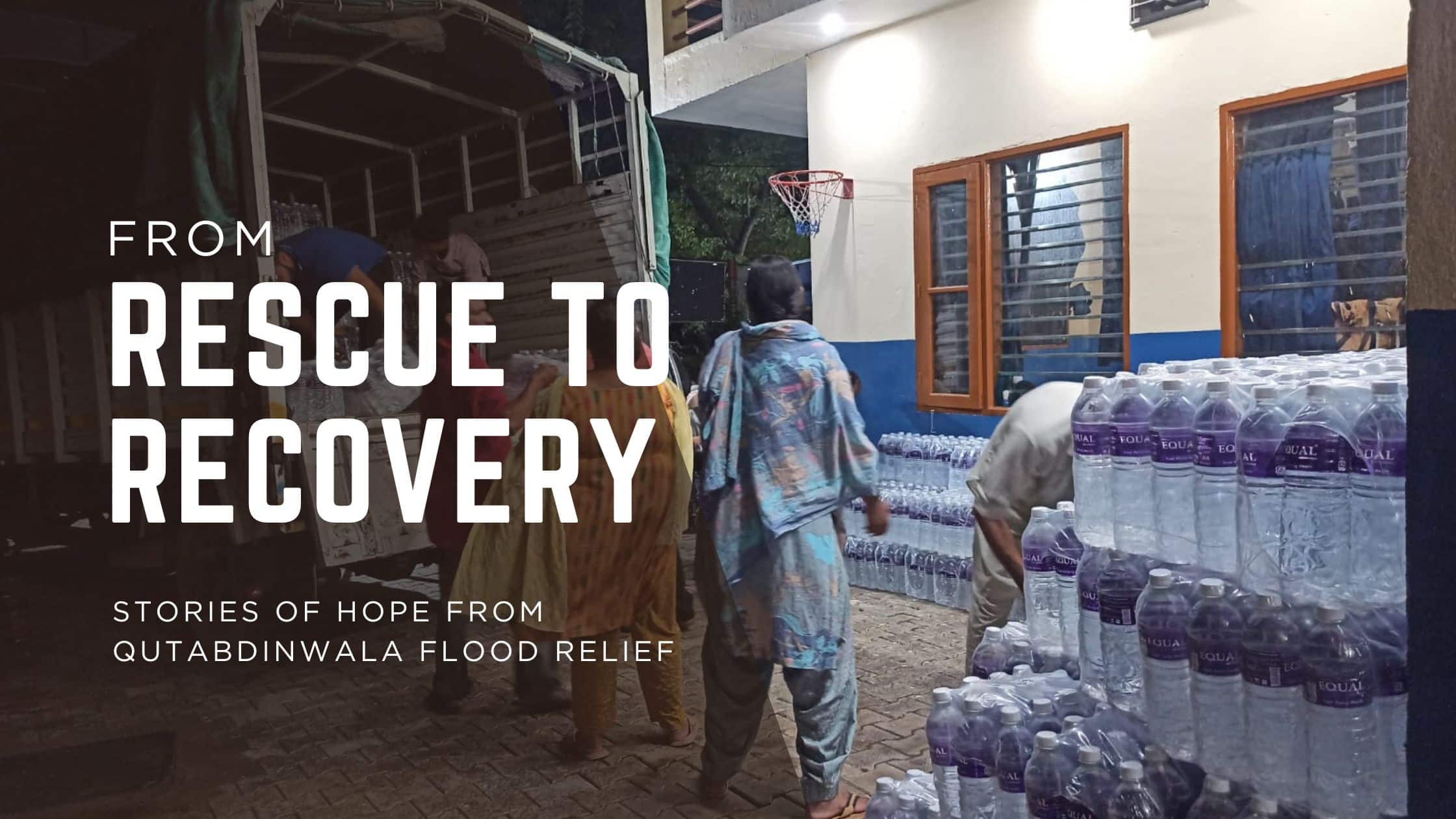 Volunteers providing flood relief in Qutabdinwala, Punjab with food and medical aid.